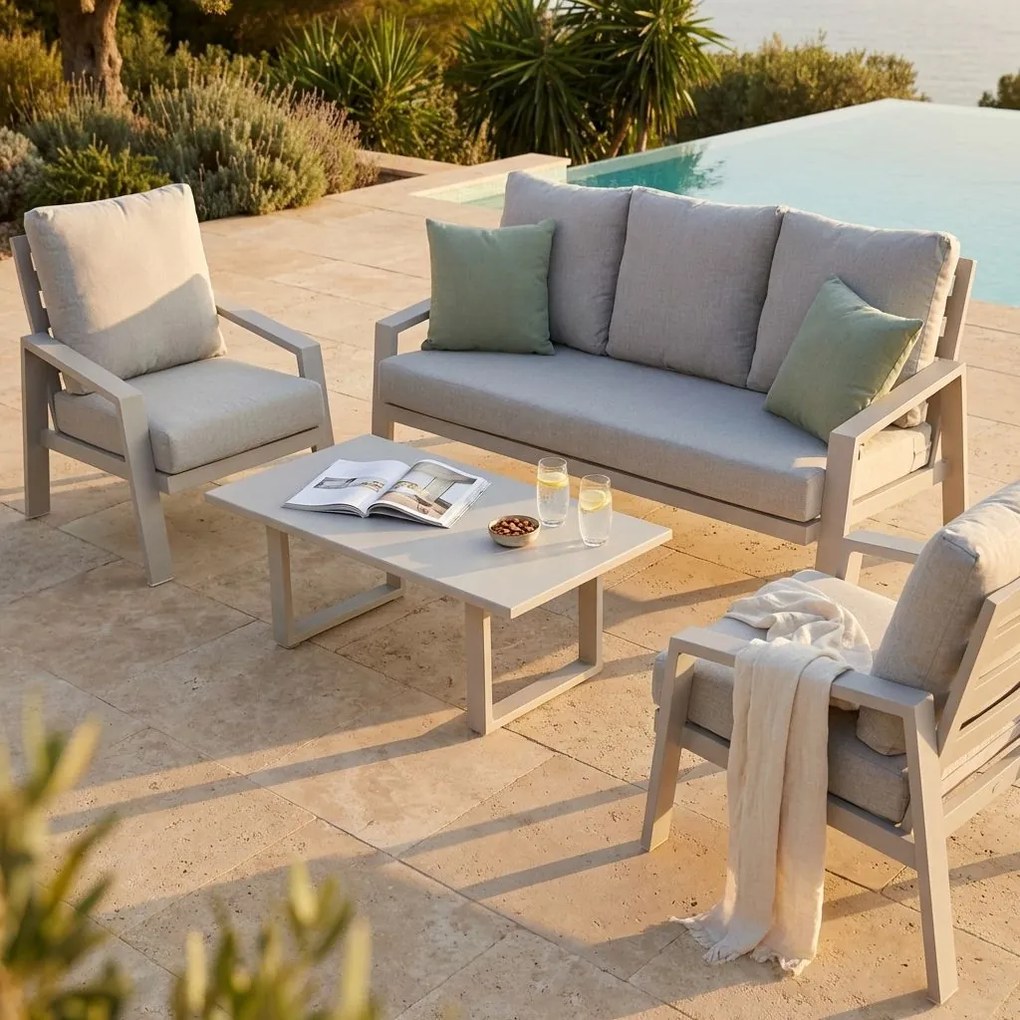 PERCY - salotto da giardino in alluminio e corda 5 posti