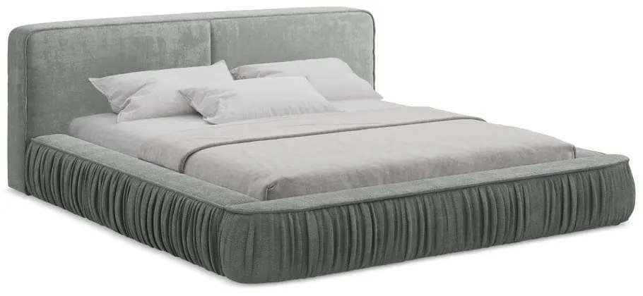 Letto matrimoniale imbottito grigio con contenitore e rete inclusi 160x200 cm Keoni – Makamii
