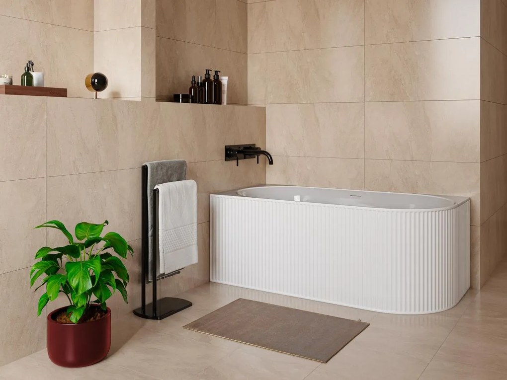 Vasca angolare scanalata 200 litri 150 x 75 x 58 cm Bianco opaco Acrilico Angolo a sinistra - BARBORI
