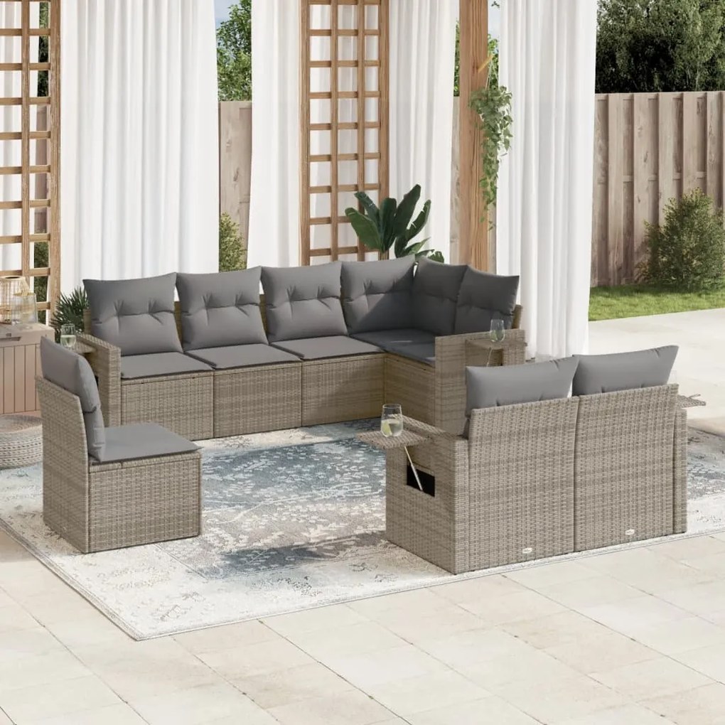 Set divano da giardino 8 pz con cuscini grigio in polyrattan