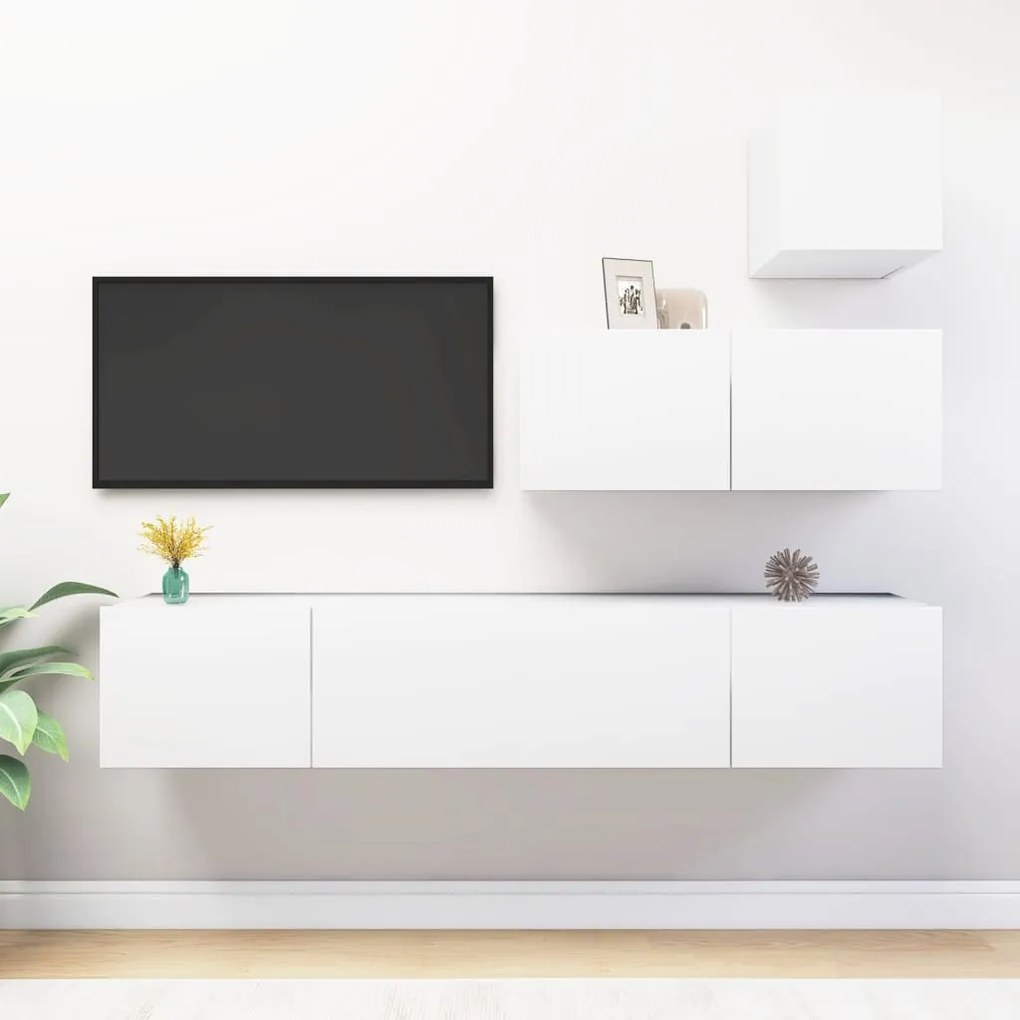 Set Mobili Porta Tv 4 Pz Bianco İn Legno Multistrato /