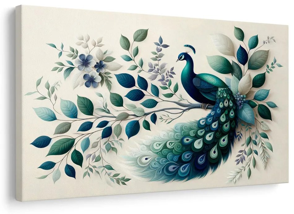 Quadro su tela – Pavone elegante tra le foglie