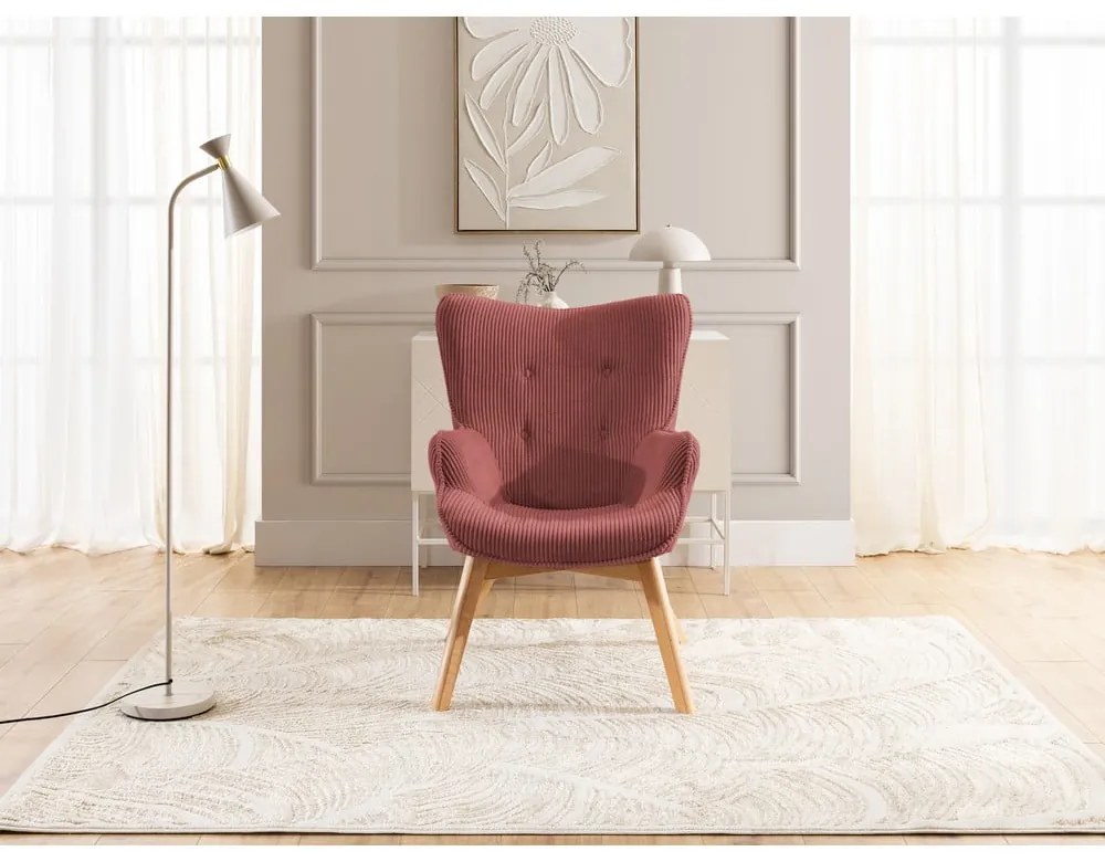 Poltrona rossa con rivestimento in velluto a coste Niko – Ropez