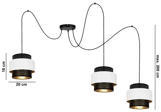 Lampadario a sospensione con filo NESS 3xE27/60W/230V ragno nero/bianco