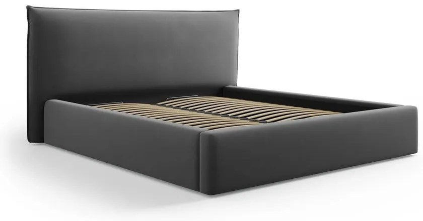 Letto matrimoniale imbottito grigio scuro con contenitore e doghe 180x200 cm Elio - Milo Casa