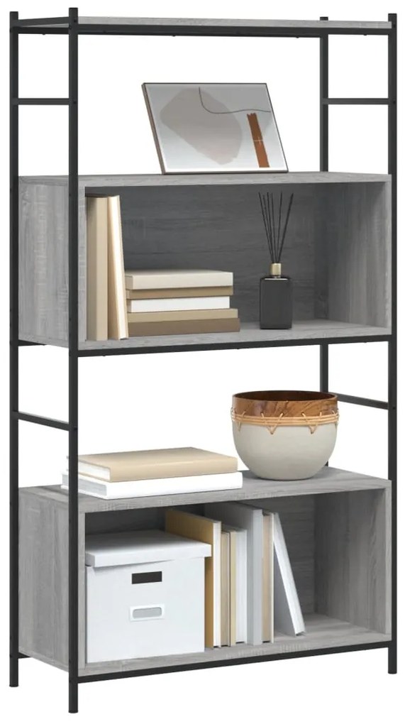 Libreria grigio sonoma 80x30x145,5 cm legno multistrato e ferro