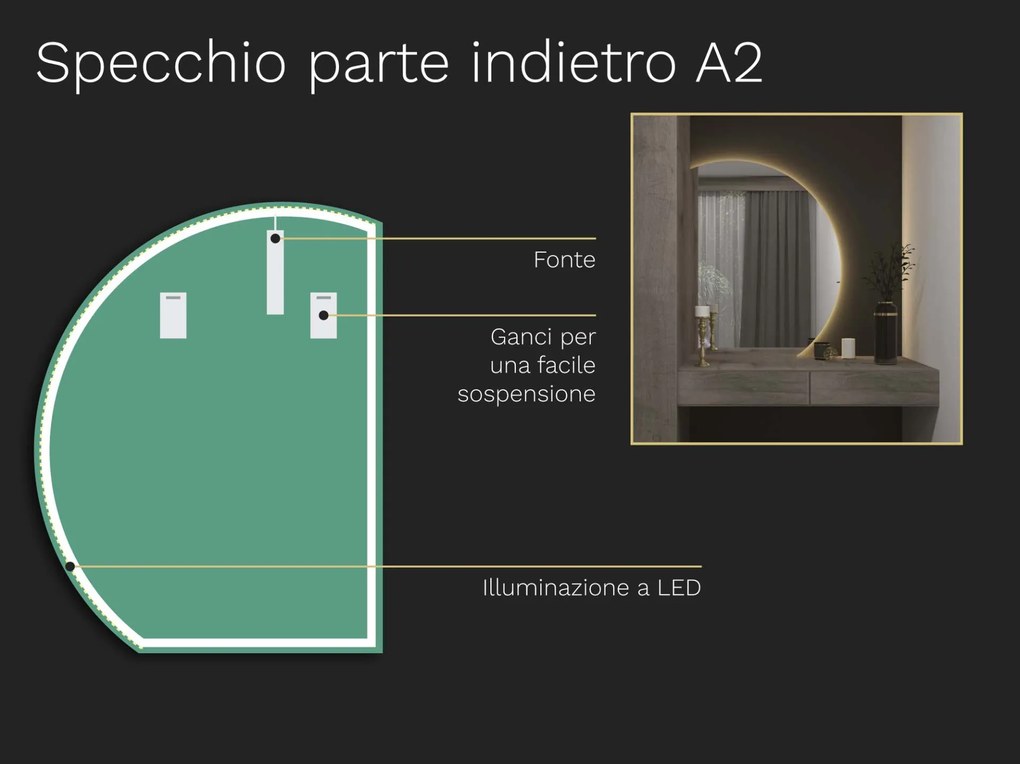 Specchio atipico con illuminazione a LED A2 65x84