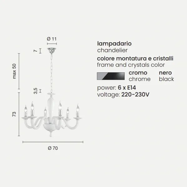 Lampada a sospensione RAVEL 6 luci in vetro lavorato a mano NERO