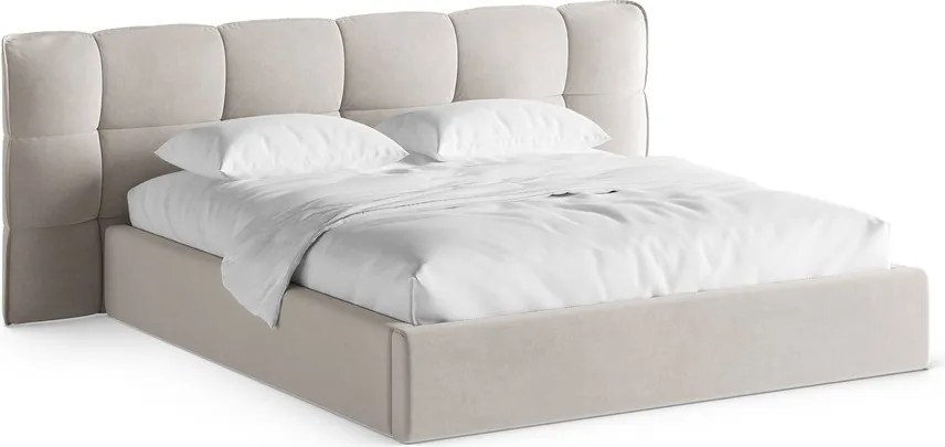 Letto matrimoniale imbottito beige con contenitore con rete inclusa 200x200 cm Eric – Micadoni