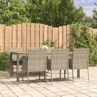 Set da Pranzo da Giardino 7 pz con Cuscini in Polyrattan Grigiocod mxl 100387