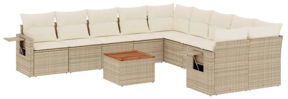 Set divani da giardino 11 pz con cuscini beige in polyrattan