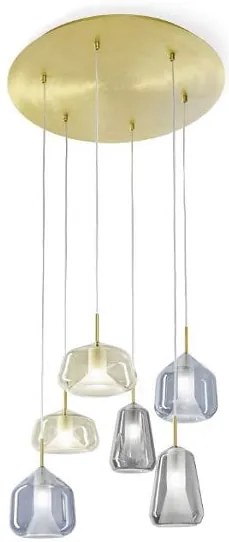 Lampada a sospensione x-ray 6 luci 2 vetri fume' - 2 vetri miele - 2 vetri cielo