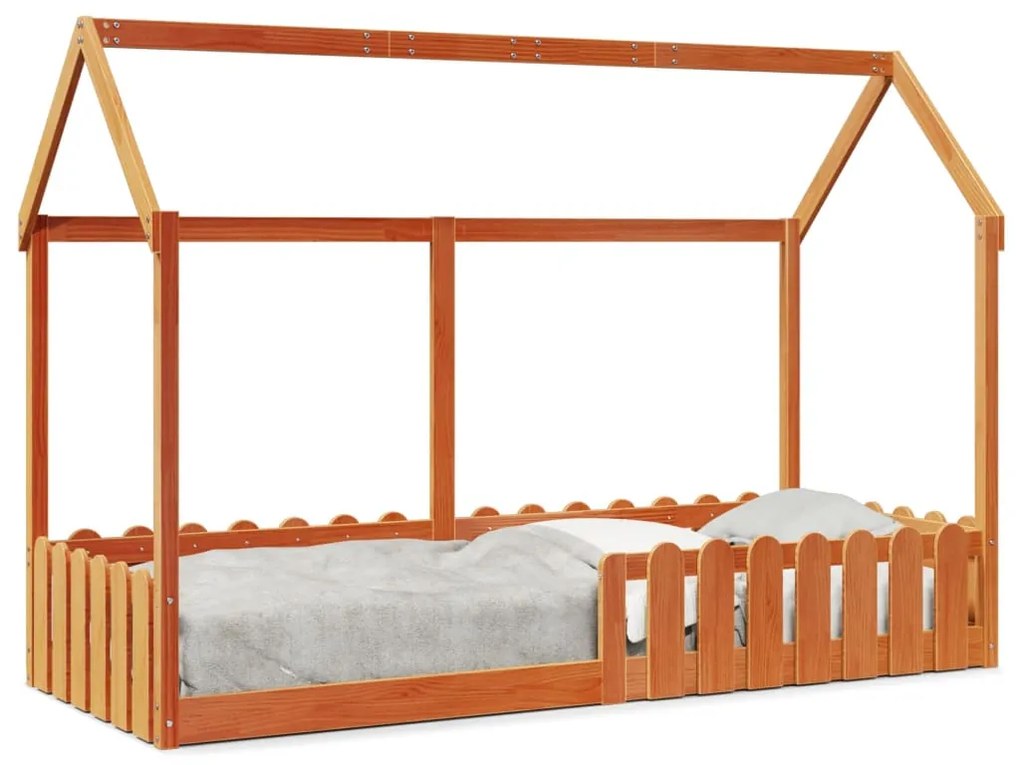 Giroletto Casetta Bambini Marrone Cera 80x200 Cm Massello Pino /