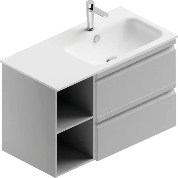Mobile bagno sospeso con lavabo L 90 x H 56 x P 46 cm grigio artico opaco in mdf 2 cassetti per vasca a destra Pull