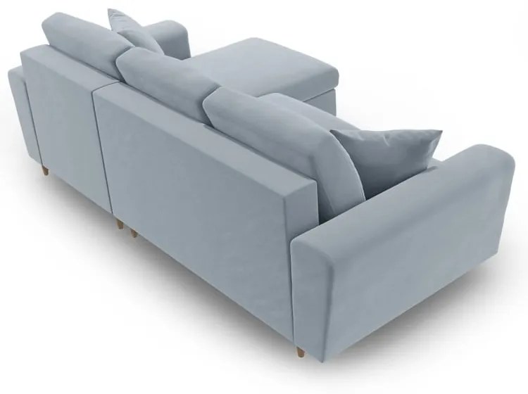 Divano angolare azzurro allungabile e con contenitore con rivestimento in velluto Kyoto – Cosmopolitan Design