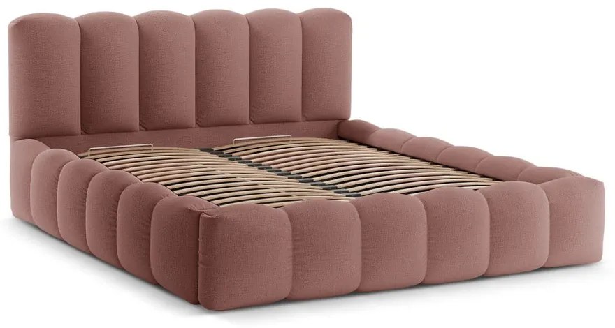 Letto matrimoniale imbottito rosa con contenitore con rete inclusa 180x200 cm Lupine – Micadoni