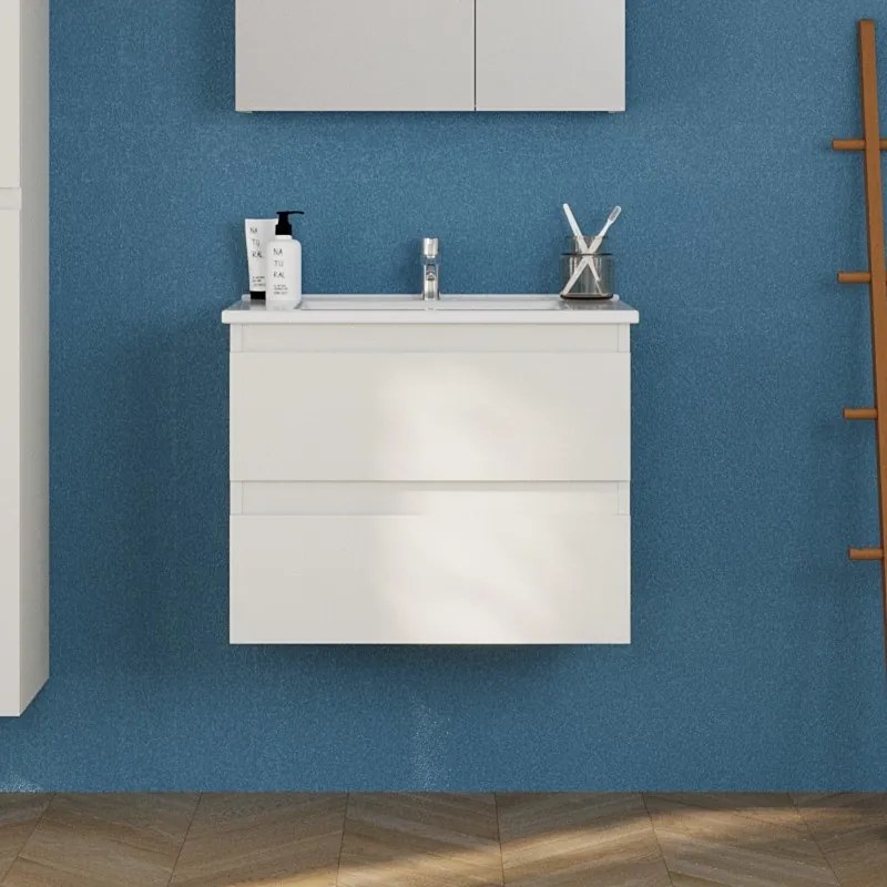 Kamalu - Mobile bagno sospeso 65 cm colore bianco opaco | LAC-EOLO-65