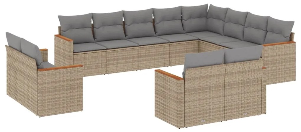 Set Divano da Giardino 12 pz con Cuscini Beige Misto Polyrattan