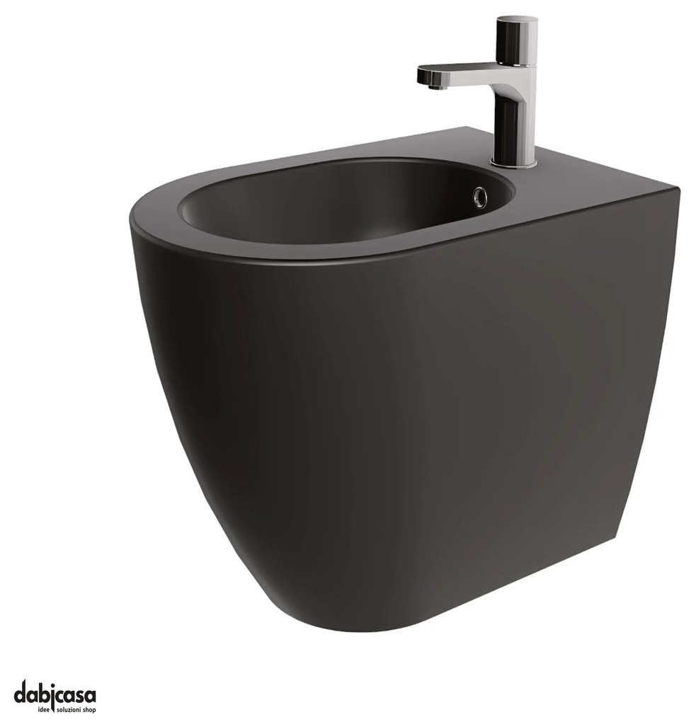 Azzurra Ceramica "Comoda" Bidet Da Terra Filo Muro Nero Opaco