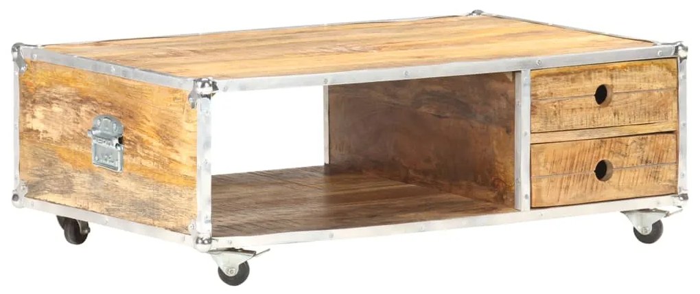 Tavolino Da Salotto 89x59x33 Cm İn Massello Di Mango Grezzo /