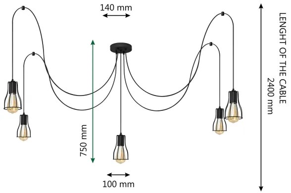 Lampadario a sospensione con filo TUBE LONG 5xE27/10W/230V nero