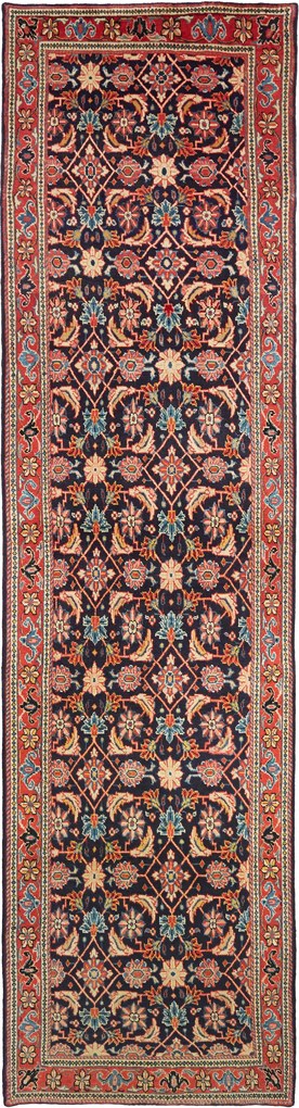 Hamedan Tappeto 100x410 Blu (Iran) Annodato A Mano