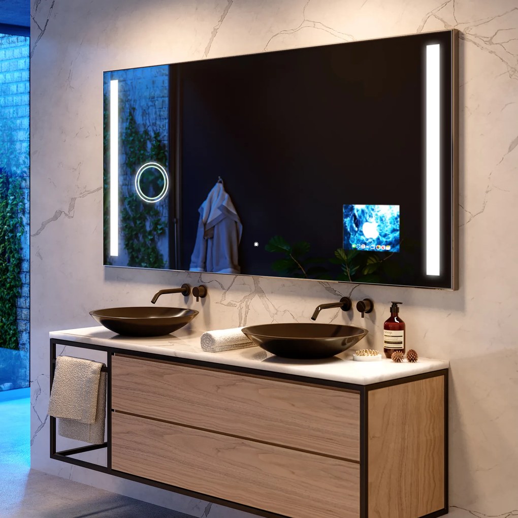 Rettangolare specchio bagno con luce LED L02 specchio retroilluminato da trucco con Specchio cosmetico, Tappetino riscaldante