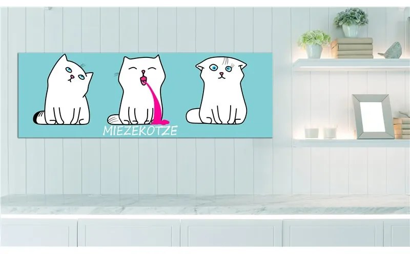 Quadro  Miezekotze: Cat Trio (Blue)  Colore Rosa, Dimensioni e Misure 120x40