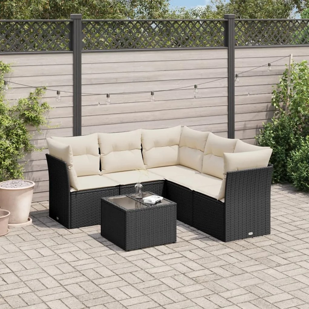 Set divano da giardino 6 pz con cuscini nero in polyrattan