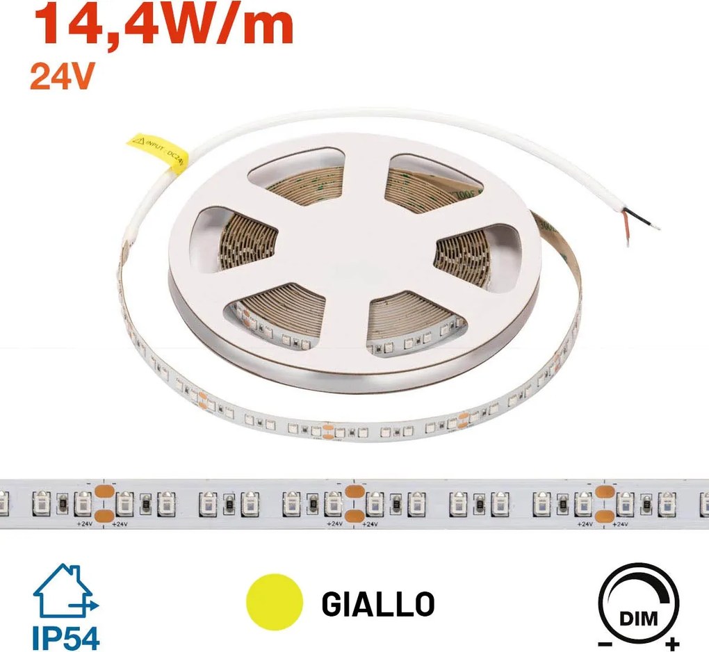 Striscia LED 24V 144W/m Luce Gialla - IP54 - 5 metri