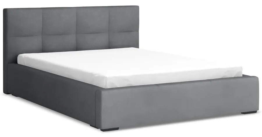 Letto matrimoniale imbottito grigio scuro in velluto con contenitore con rete inclusa 140x200 cm Hiko – Makamii