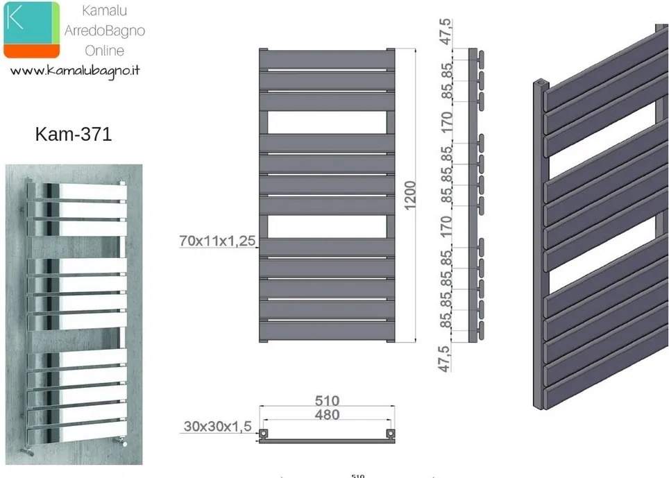 Radiatore scaldabagno 510x1200mm modello Kam-371 - KAMALU