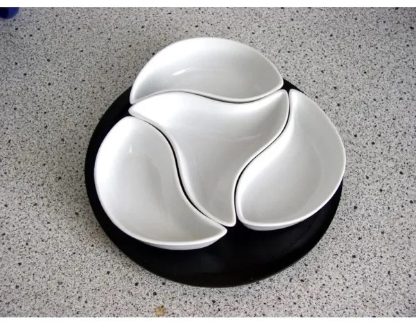 Set di 4 ciotole con vassoio TORO in ceramica e legno