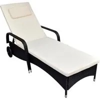 Lettino Prendisole con Cuscino e Ruote in Polyrattan Nero 42475