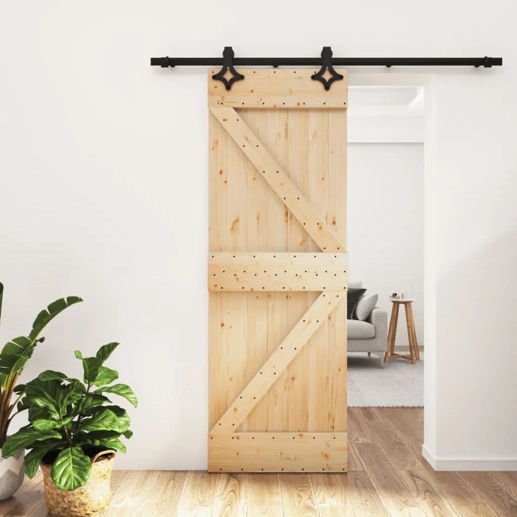Porta Scorrevole Con Set Hardware 70x210 Cm Legno Massello Pino /