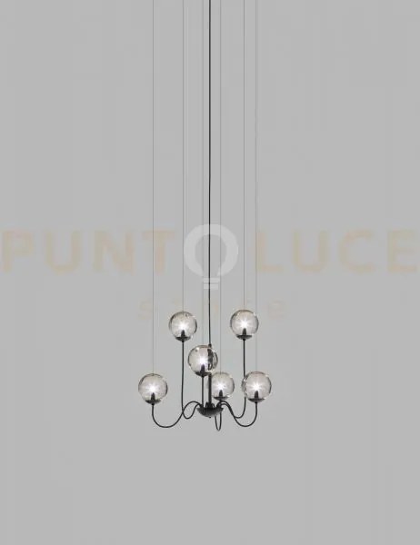Puppet sospensione 6p fume' trasparente nero opaco 6 luci attacco g9