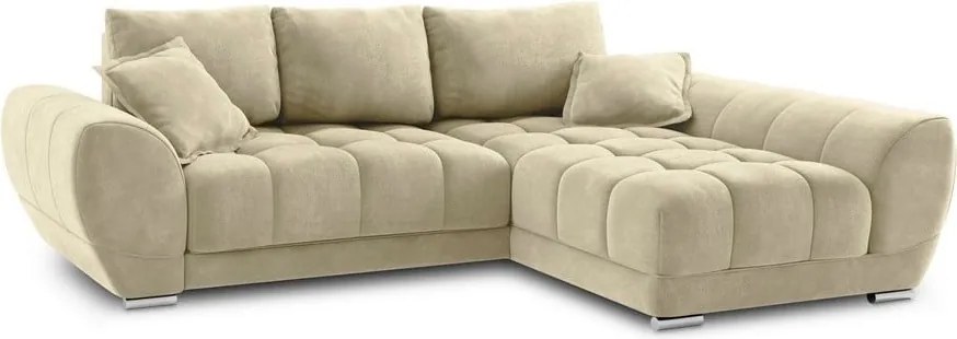 Divano letto angolare beige con rivestimento in velluto, angolo destro Nuage - Windsor &amp; Co Sofas