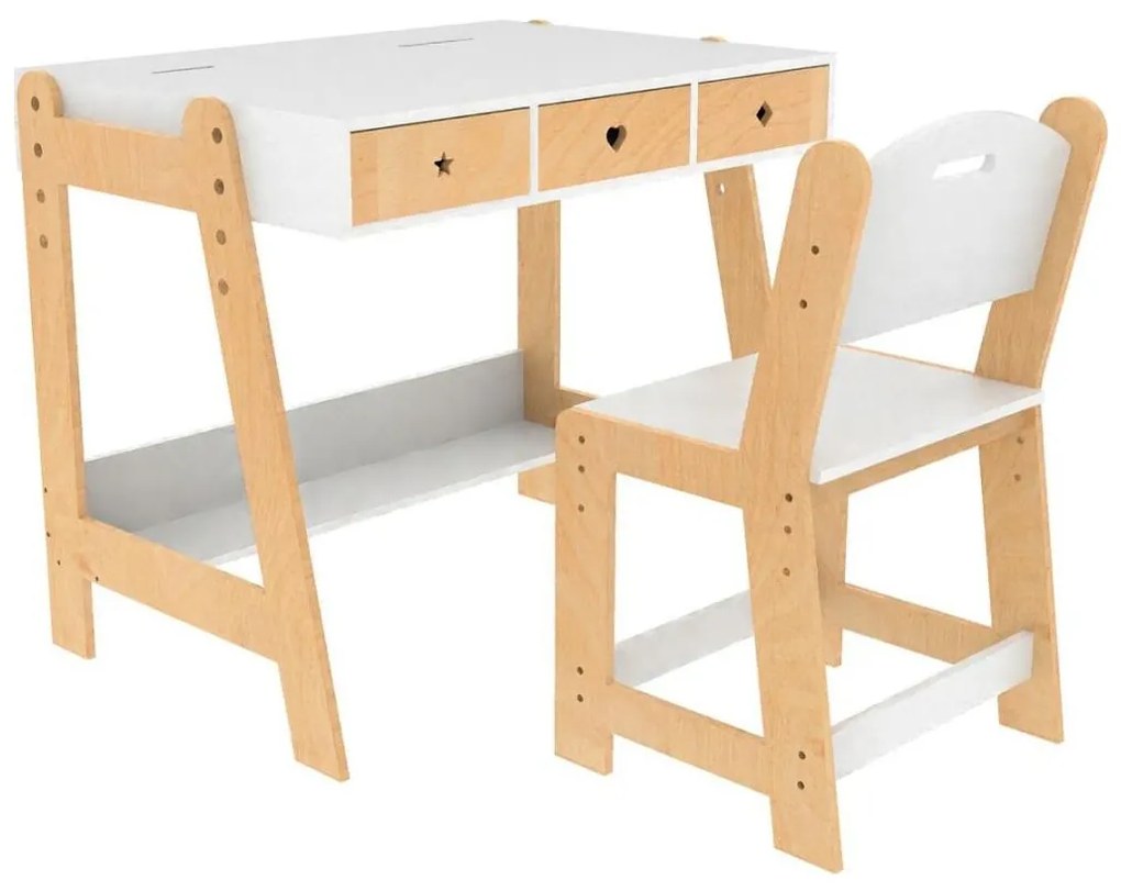 2Kids Toys - Scrivania regolabile per bambini con sedia, legno/bianco