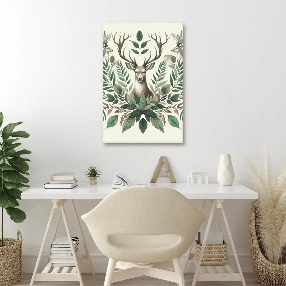 Quadro su tela – Re dei cervi nel verde