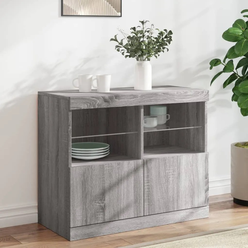 Credenza con luci led grigio sonoma 81x37x67 cm