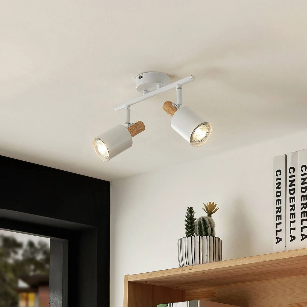 Lindby fatto da soffitto Junes, a 2 luci, lunghezza 33 cm, bianco, legno