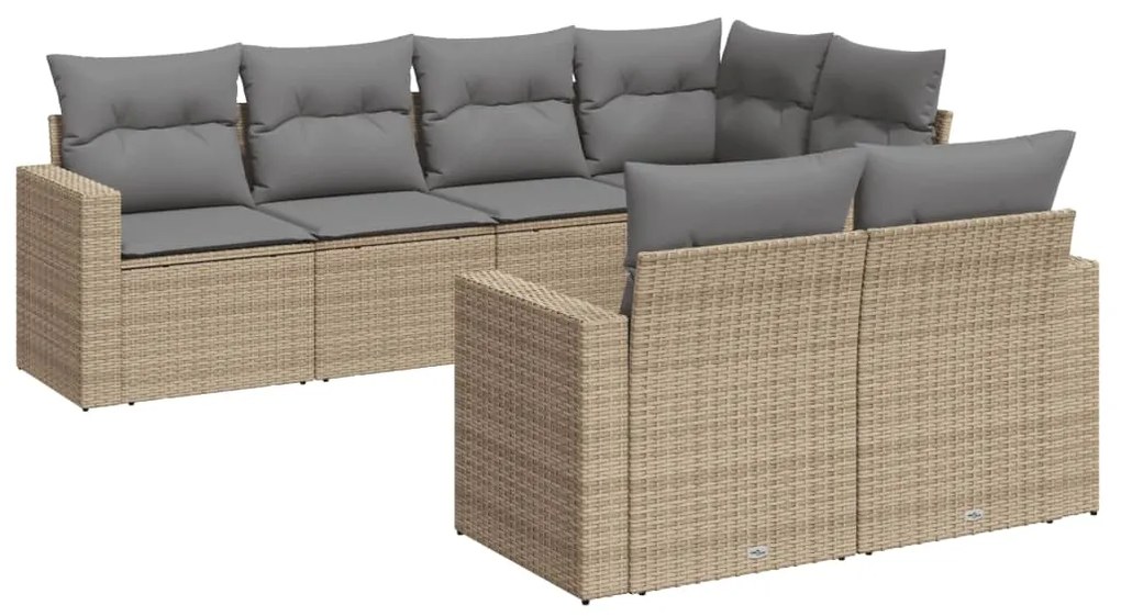 Set divani da giardino 7 pz con cuscini beige in polyrattan