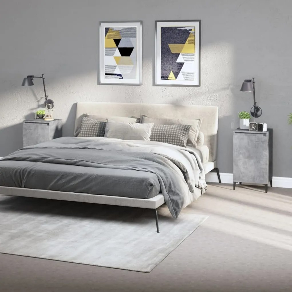 Comodini 2 Pz Grigio Cemento 40x35x70 Cm İn Legno Multistrato /
