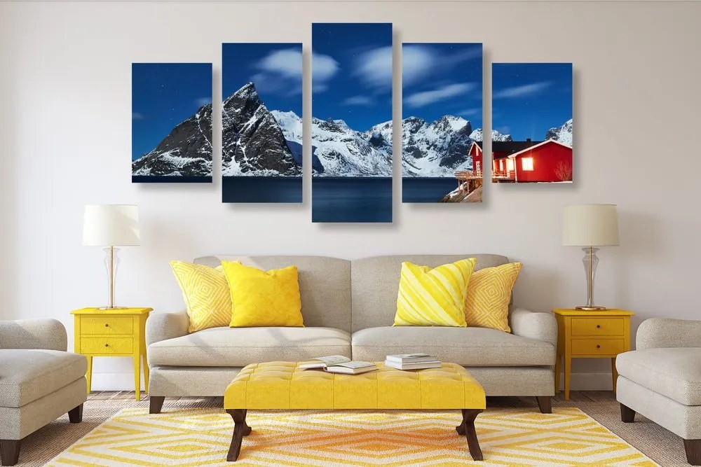 Quadri 5 pezzi – Paesaggio notturno in Norvegia