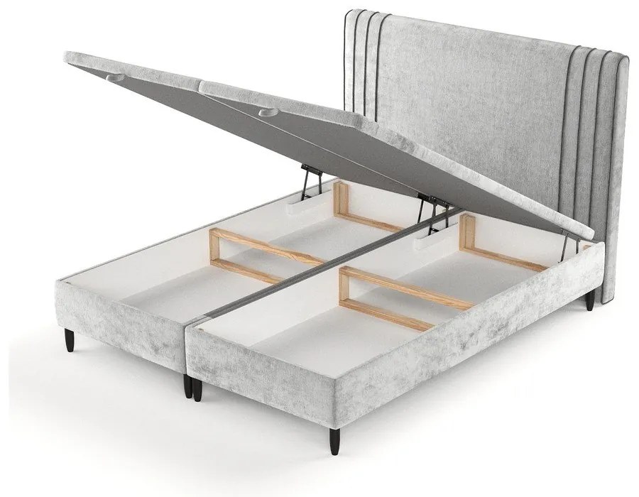 Letto matrimoniale imbottito grigio con contenitore 140x200 cm Musca - Maison de Rêve