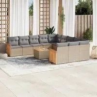 Set Divano da Giardino 13 pz con Cuscini Beige in Polyrattan 3258993