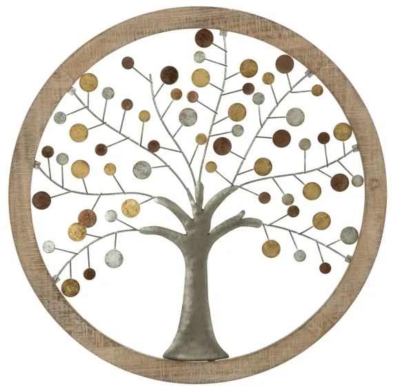 Pannello Decorativo Rotondo Albero Della Vita 61x1,8 Oro E Legno