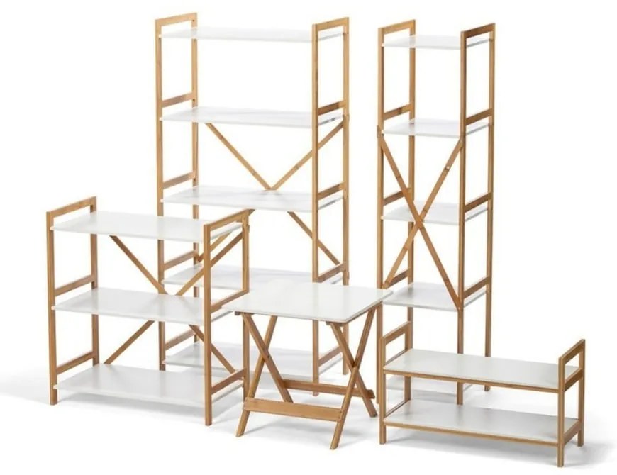 Scaffale stretto bianco a cinque livelli con struttura in bambù Lora - Bonami Essentials