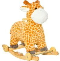 Cavallo a Dondolo per Bambini in Legno e Peluche Giraffa Giallo