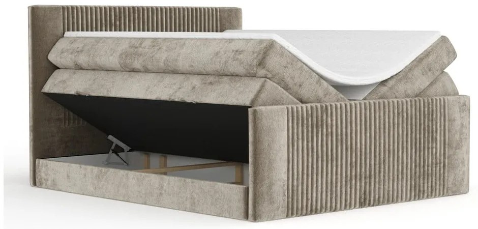 Letto boxspring marrone chiaro con contenitore 180x200 cm Bergamo – Maison de Rêve